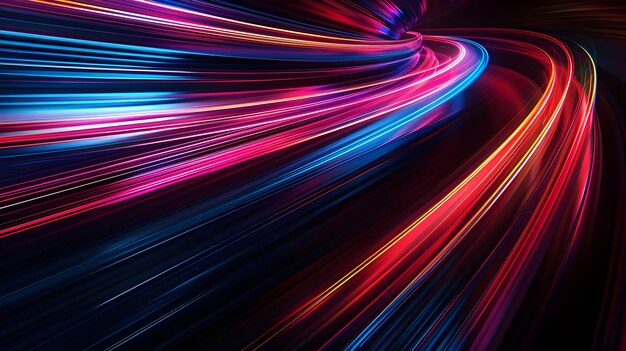 Vibrant Neon Light Trails in Motion Abstract Background