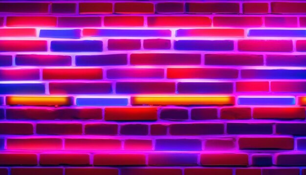 Vibrant Neon Lights on Textured Brick Wall with Circle Frame