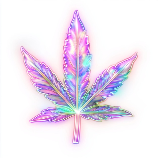 A vibrant neon marijuana leaf