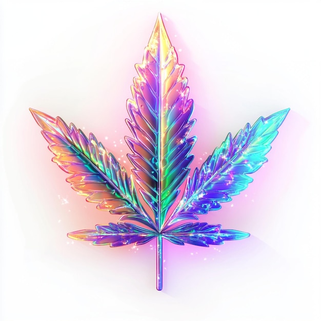 A vibrant neon marijuana leaf