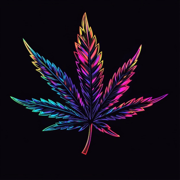 A vibrant neon marijuana leaf