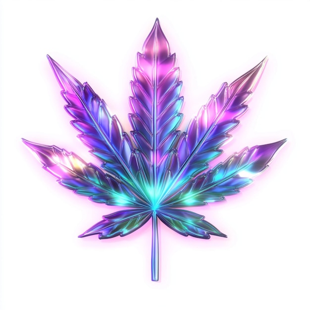 A vibrant neon marijuana leaf