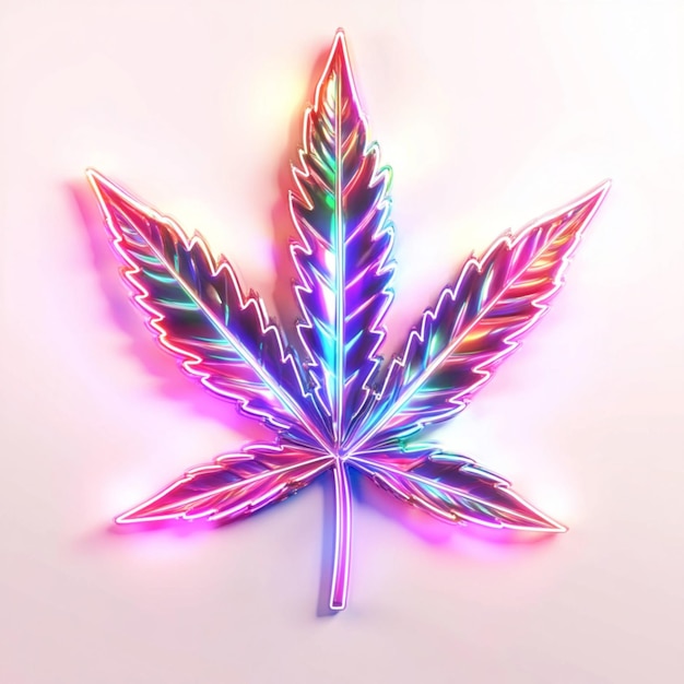 A vibrant neon marijuana leaf