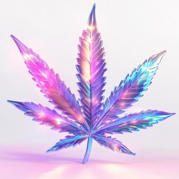 A vibrant neon marijuana leaf