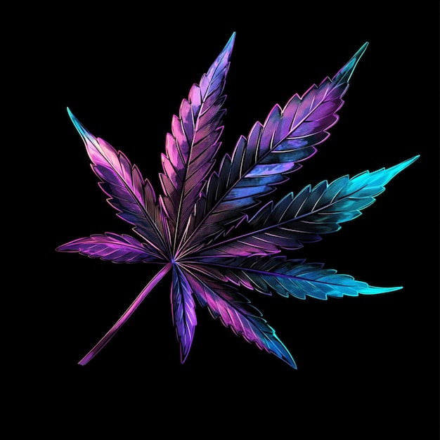 A vibrant neon marijuana leaf