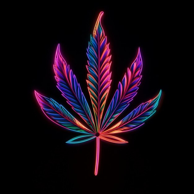 Photo a vibrant neon marijuana leaf