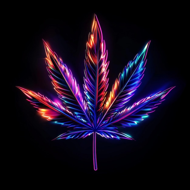 A vibrant neon marijuana leaf