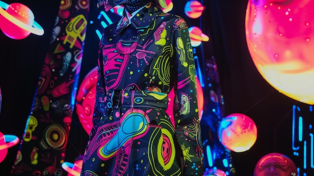 Photo vibrant neon painted jacket at a black light party