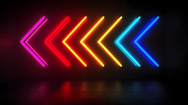 Vibrant Neon Rainbow Arrow on Sleek Black Background