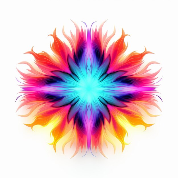 Vibrant Neon Rainbow Flame Flower In Abstract Vector