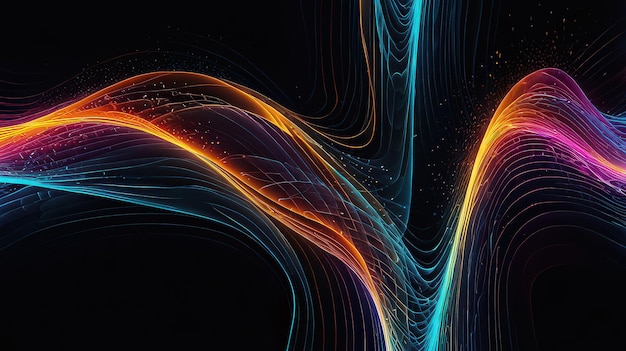 Vibrant Neon Wave Wallpaper Abstract Digital Art 4K Background Ai generative