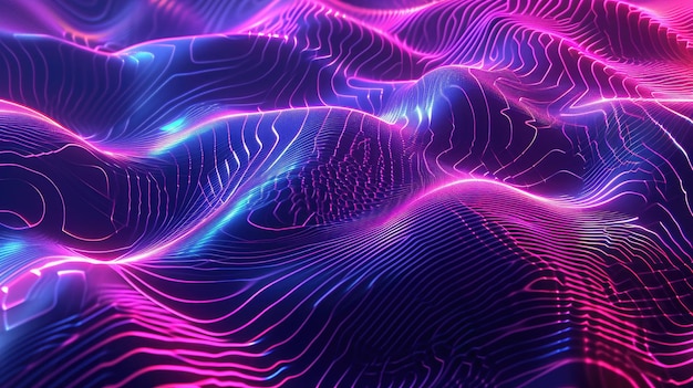 Vibrant neon waves creating an energetic backdrop Dynamic display of neon waves forming an energetic and captivating background