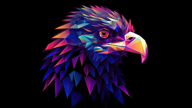 Vibrant NeonStyle Cartoon of a Filipino Eagle in Geometric Polygon Design