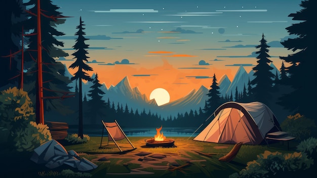 Vibrant Night Camping Landscape With Detailed Illustrations