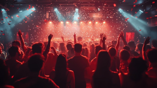 Vibrant nightclub scene with dancing crowds