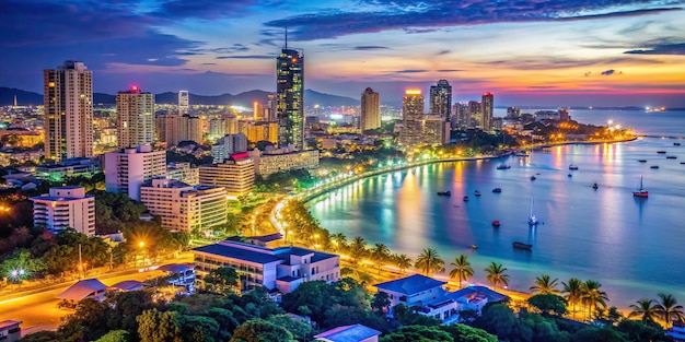 Vibrant nightlife in Pattaya Thailand beach nightlife cityscape travel destination sunset vacation