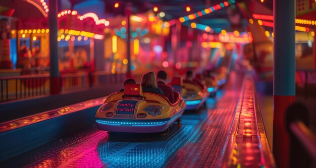 Vibrant Nighttime Dodgem Ride at Lively Fair