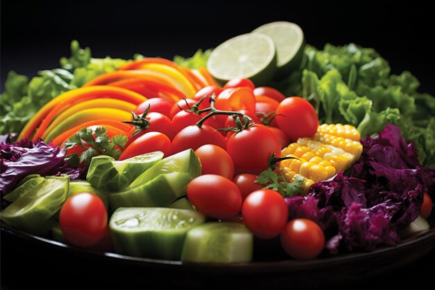 Vibrant and nutritious salad showcasing a colorful array of fresh vegetables and fruits