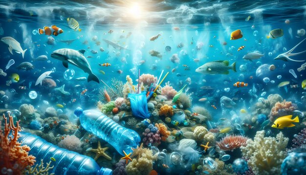 Vibrant Ocean Ecosystem Zero Waste Underwater Conservation Scene with Diverse Marine Life No Plast