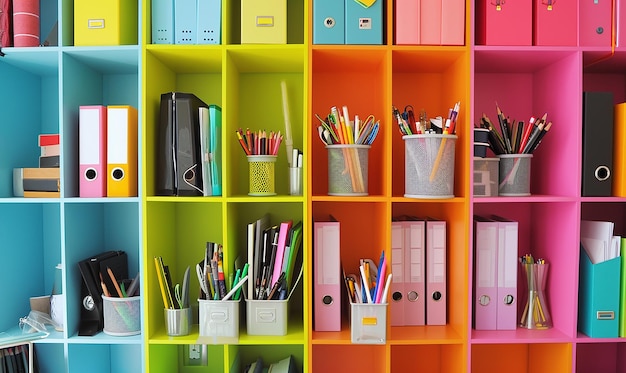 Vibrant Office Shelves with Colorful Palette