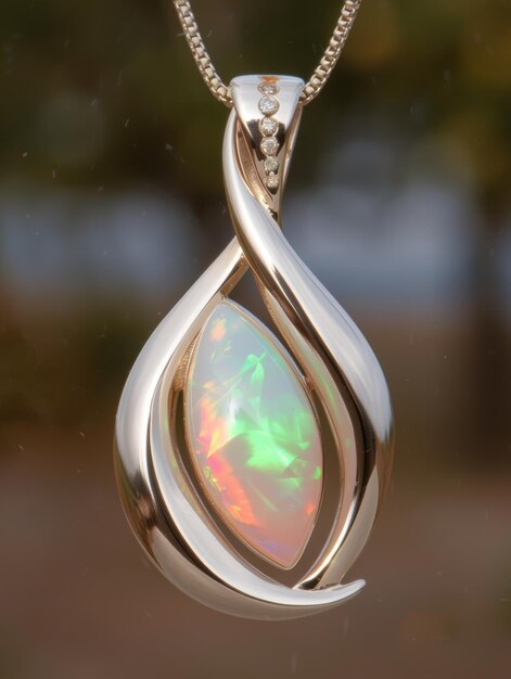 Vibrant opal gemstone pendant on chain