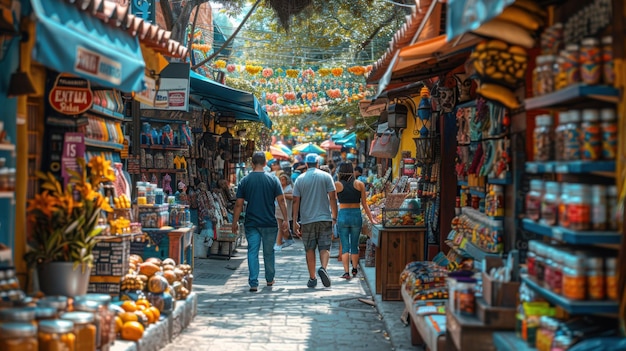 Vibrant OpenAir Market Handmade Crafts Shopping and Colorful Scenes Captured with Sony A6000 Camera