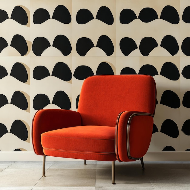 Photo a vibrant orange armchair against a patterned wall