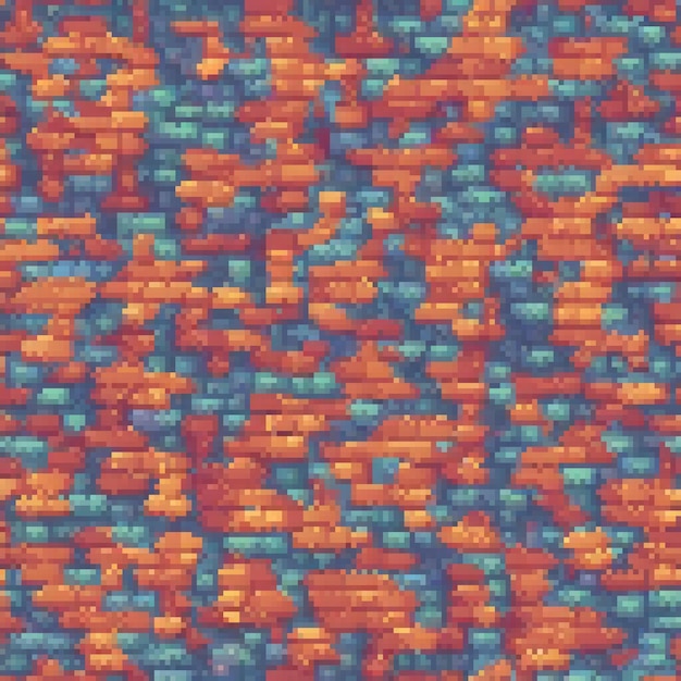 Vibrant orange and blue pixel art abstract on a serene blue backdrop