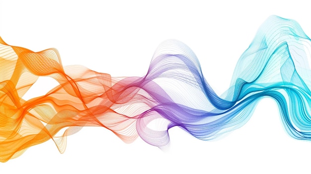 Vibrant orange and cyan spectrum wave lines embodying technological creativity isolated on a solid white background