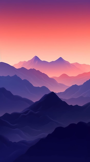 Vibrant Orange and Deep Violet Minimalist Mountain Landscape Wallpaper AI Generated