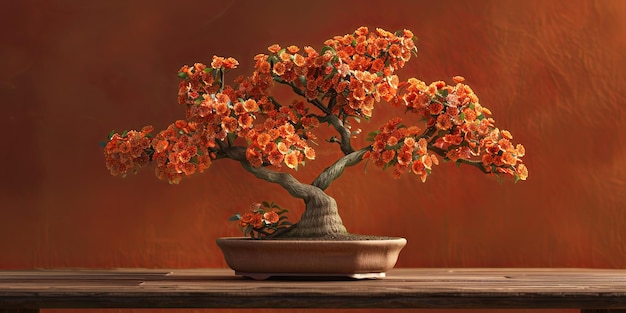 Vibrant Orange Flower Bonsai Art