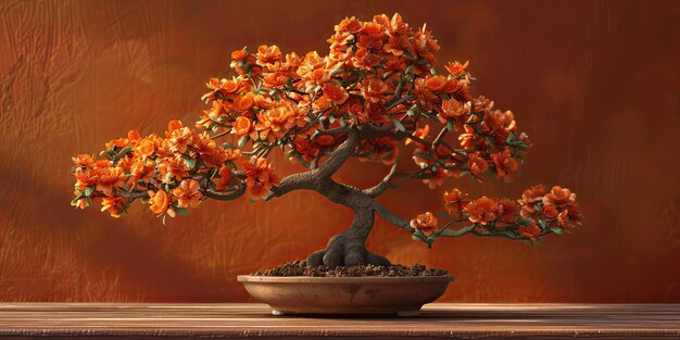 Vibrant Orange Flower Bonsai Art