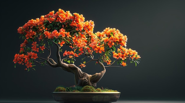 Vibrant Orange Flower Bonsai Art