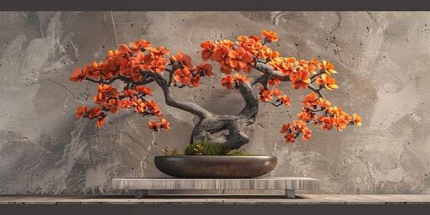 Vibrant Orange Flower Bonsai Art