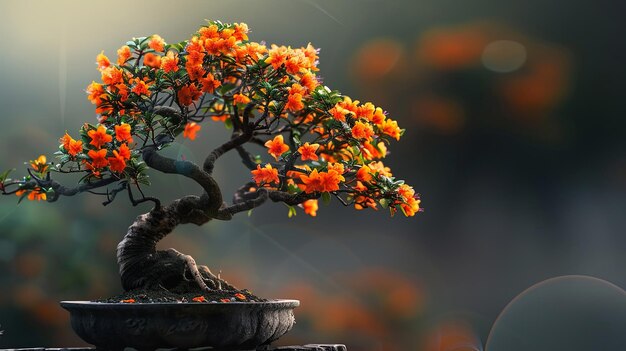 Vibrant Orange Flower Bonsai Art