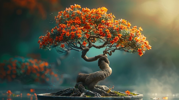 Vibrant Orange Flower Bonsai Art