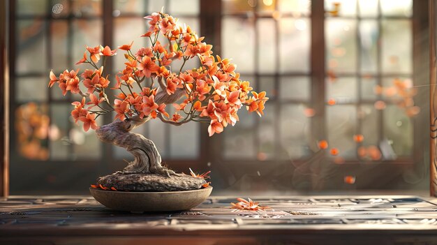 Photo vibrant orange flower bonsai art