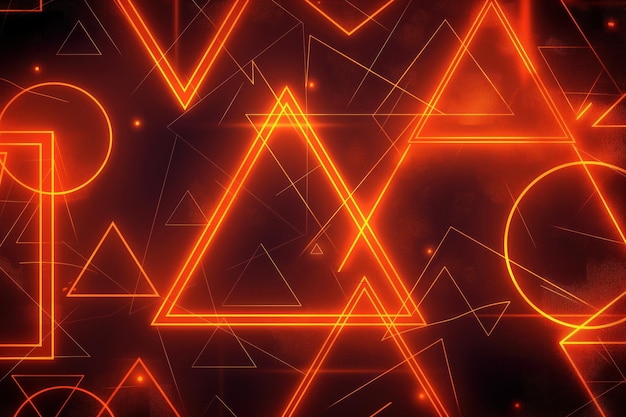 Photo vibrant orange geometric shapes glow against a dark background in dynamic futuristic pattern