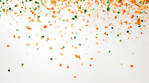 Vibrant Orange and Green Confetti Party Celebration on White Background