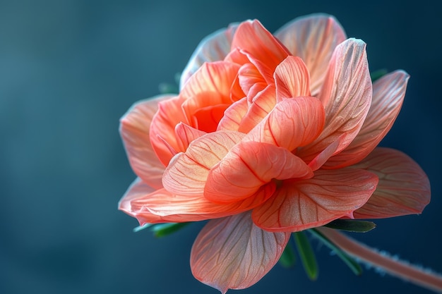 Vibrant Orange Hibiscus Flower in Full Bloom Against a Calming Blue Gradient Background CloseUp