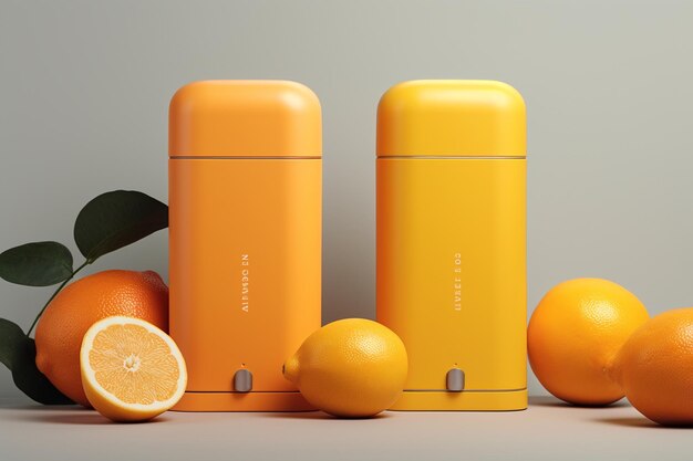 Photo vibrant orange and lemon cosmetic packaging mockup