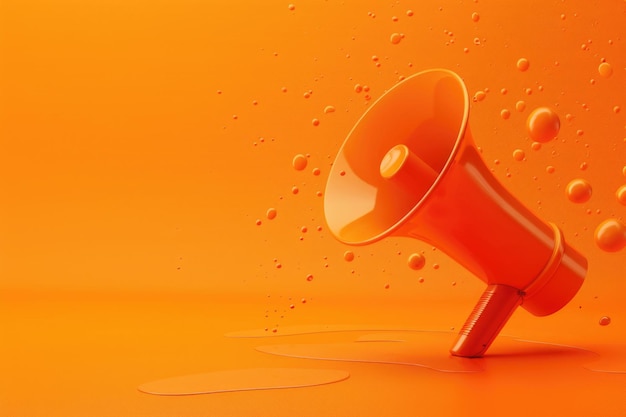 A vibrant orange megaphone with bubbles floating out of it Perfect for communication concepts