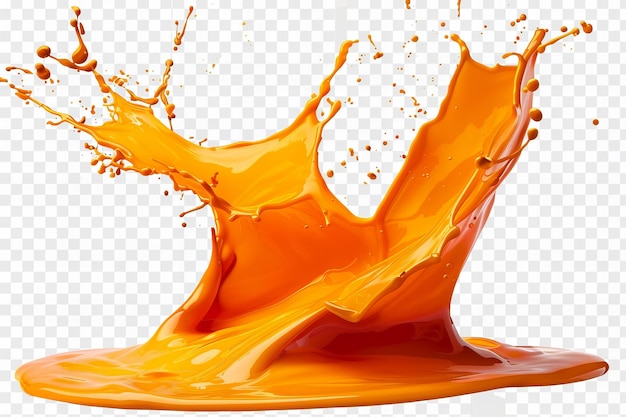 Vibrant Orange Paint Splash on Transparent Background