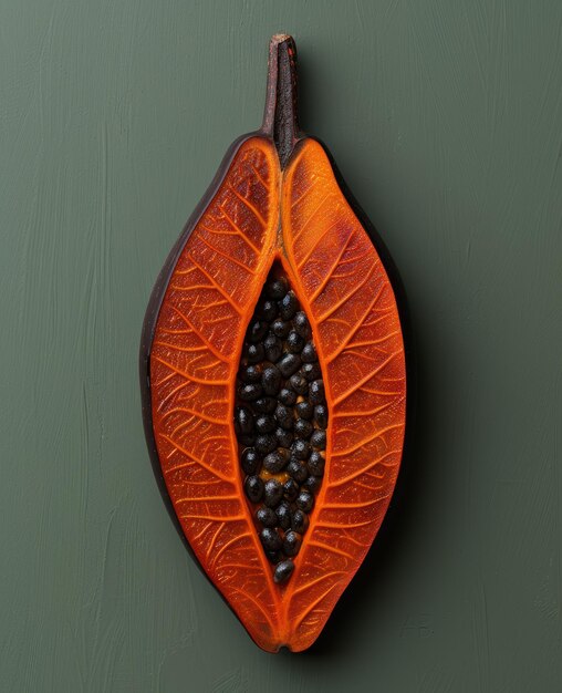 Photo vibrant orange papaya half revealing black seeds