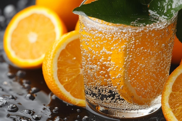 Photo vibrant orange soda in a classic glass photo