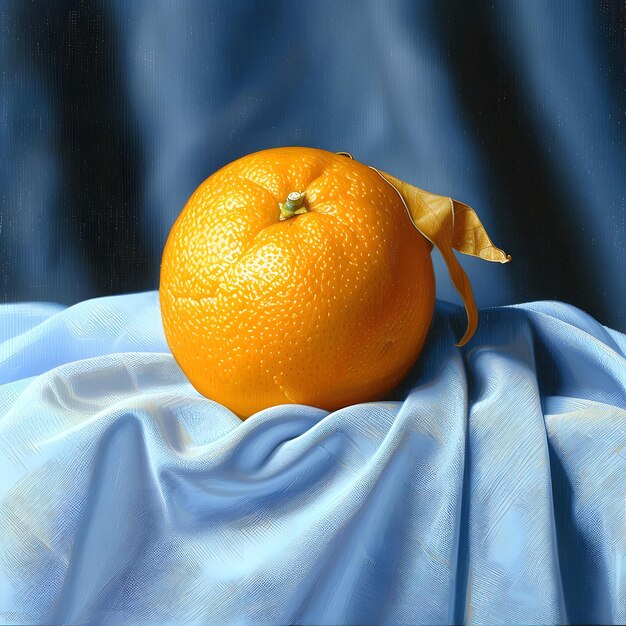 Photo a vibrant orange on soft blue fabric