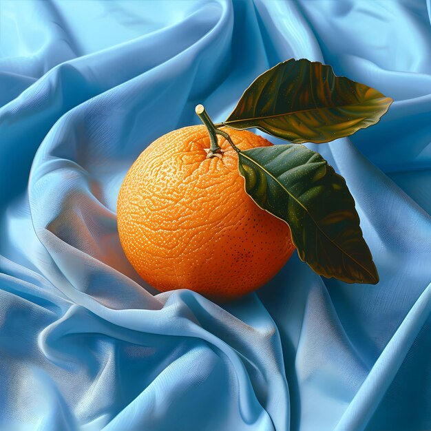 Photo vibrant orange on soft blue satin fabric