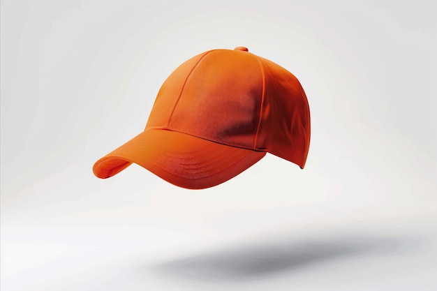 Vibrant orange sports cap floating in the air isolated on a white background