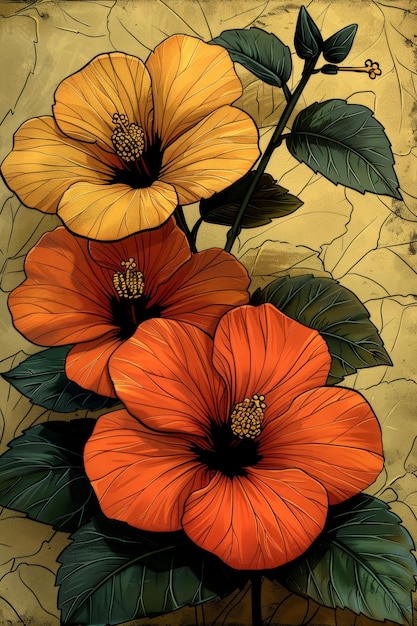 Vibrant Orange and Yellow Flowers With Green Leaves