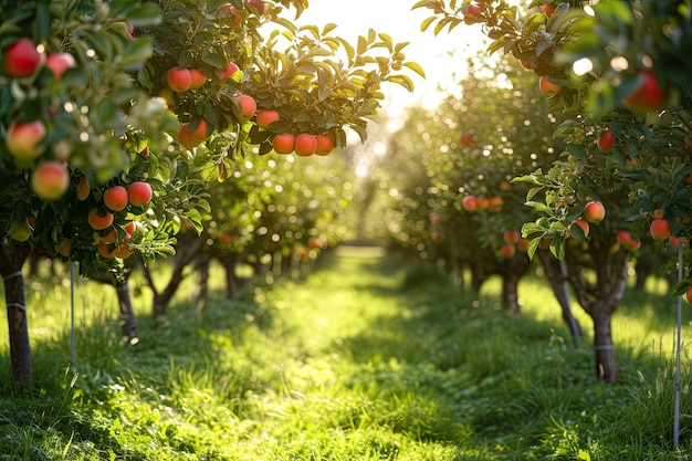 Photo vibrant orchard with fruitladen trees